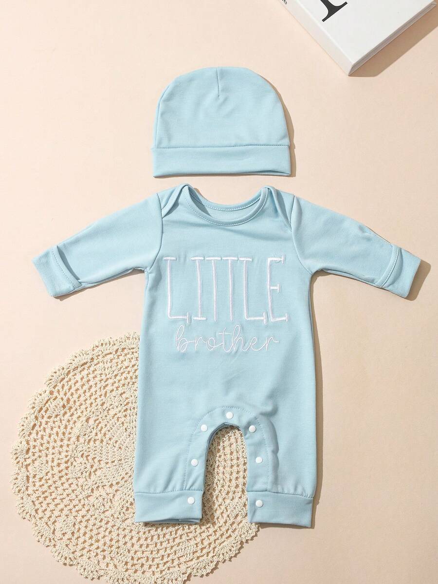 Baby Little Brother Embroidered Outfit Set for Photoshoots and Baby Shower Gifts