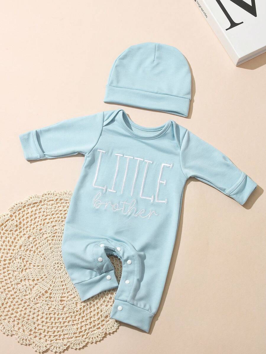 Baby Little Brother Embroidered Outfit Set for Photoshoots and Baby Shower Gifts