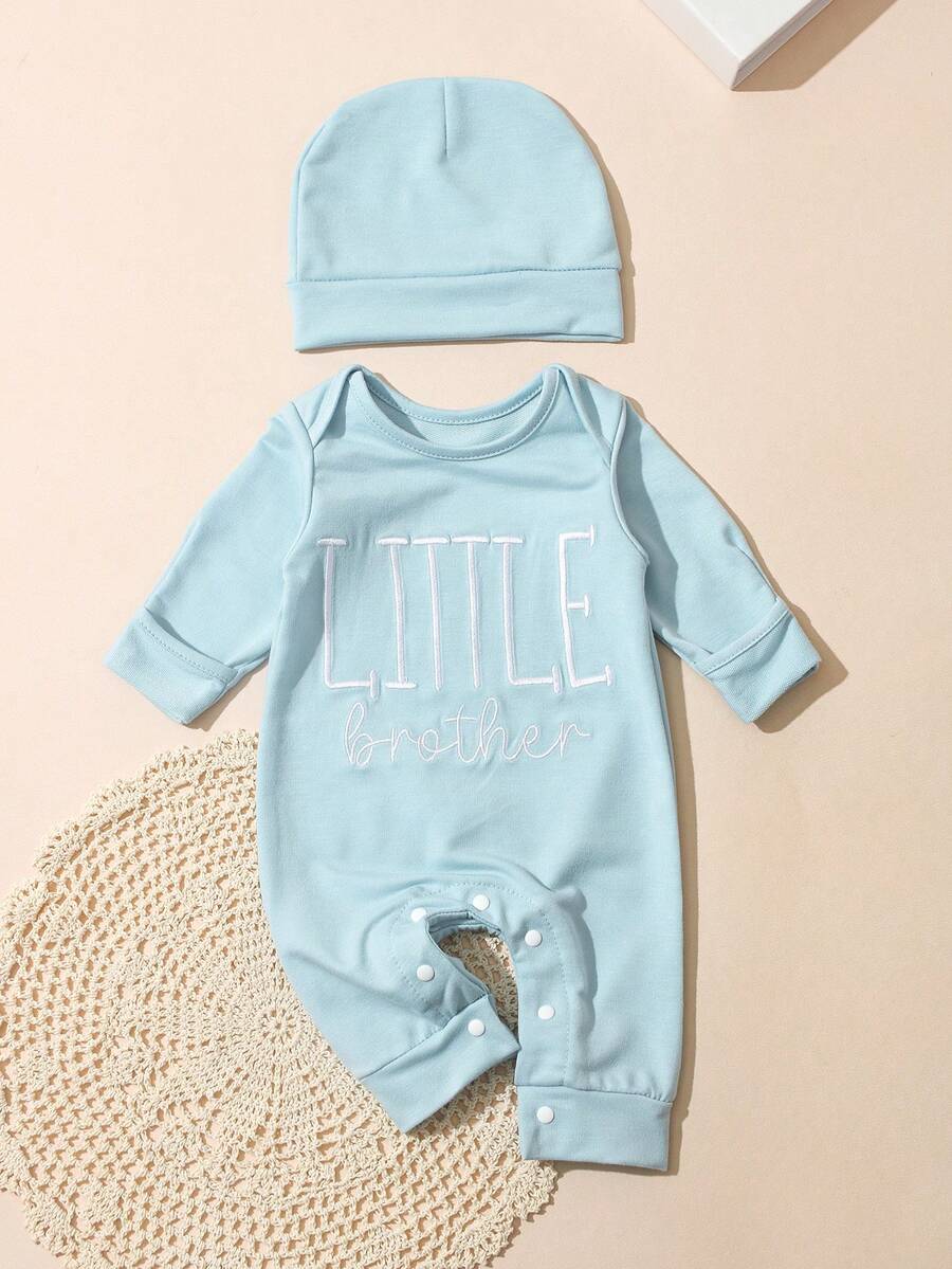 Baby Little Brother Embroidered Outfit Set for Photoshoots and Baby Shower Gifts
