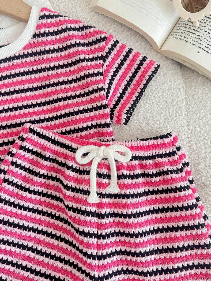 Rainbow Top And Elastic Waist Shorts Set For Toddler Girls Casual Wear