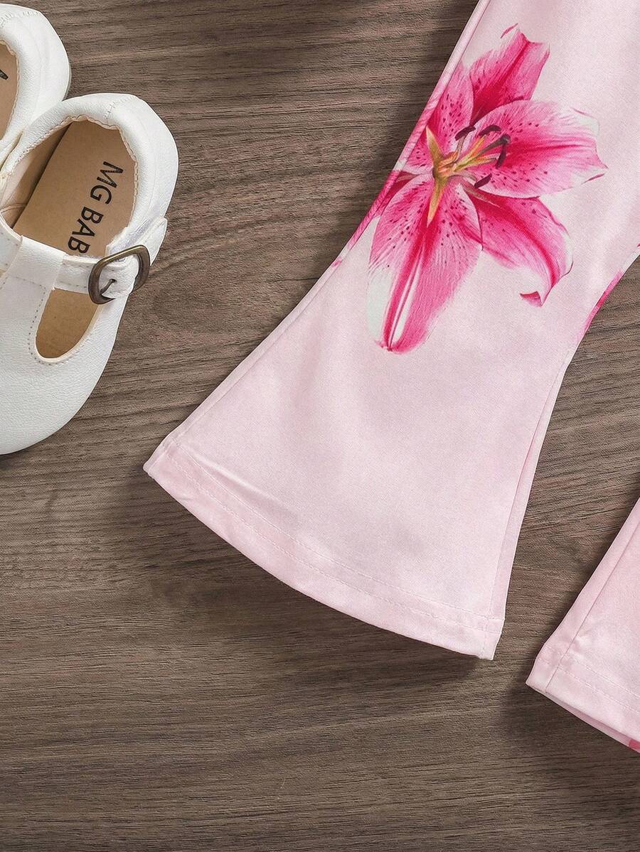 Tropical Vacation Sleeveless Top and Flared Pants 2-Piece Set for Toddler Girls