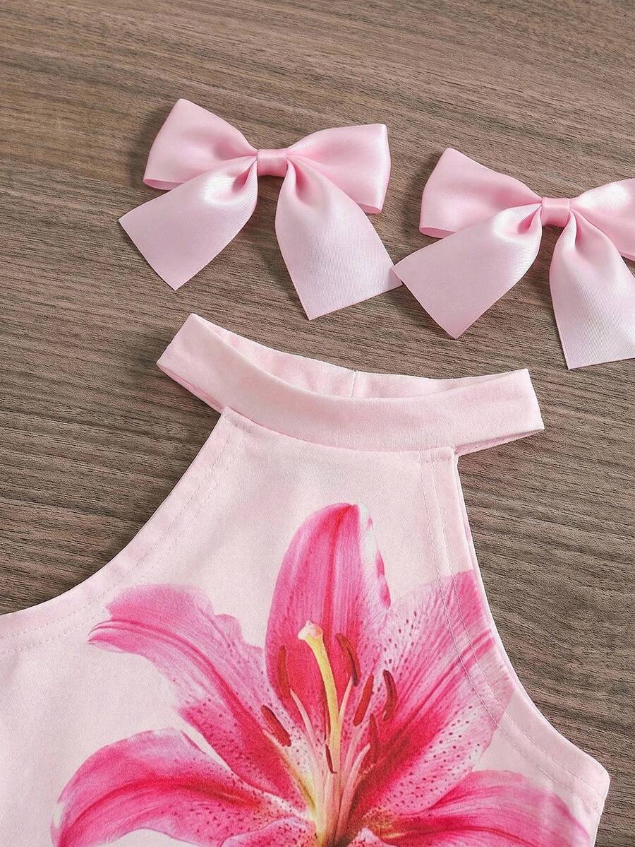 Tropical Vacation Sleeveless Top and Flared Pants 2-Piece Set for Toddler Girls