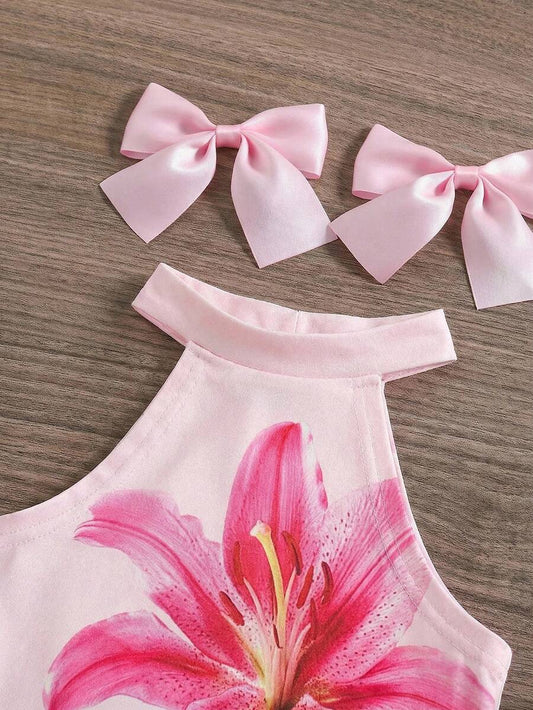 Tropical Vacation Sleeveless Top and Flared Pants 2-Piece Set for Toddler Girls