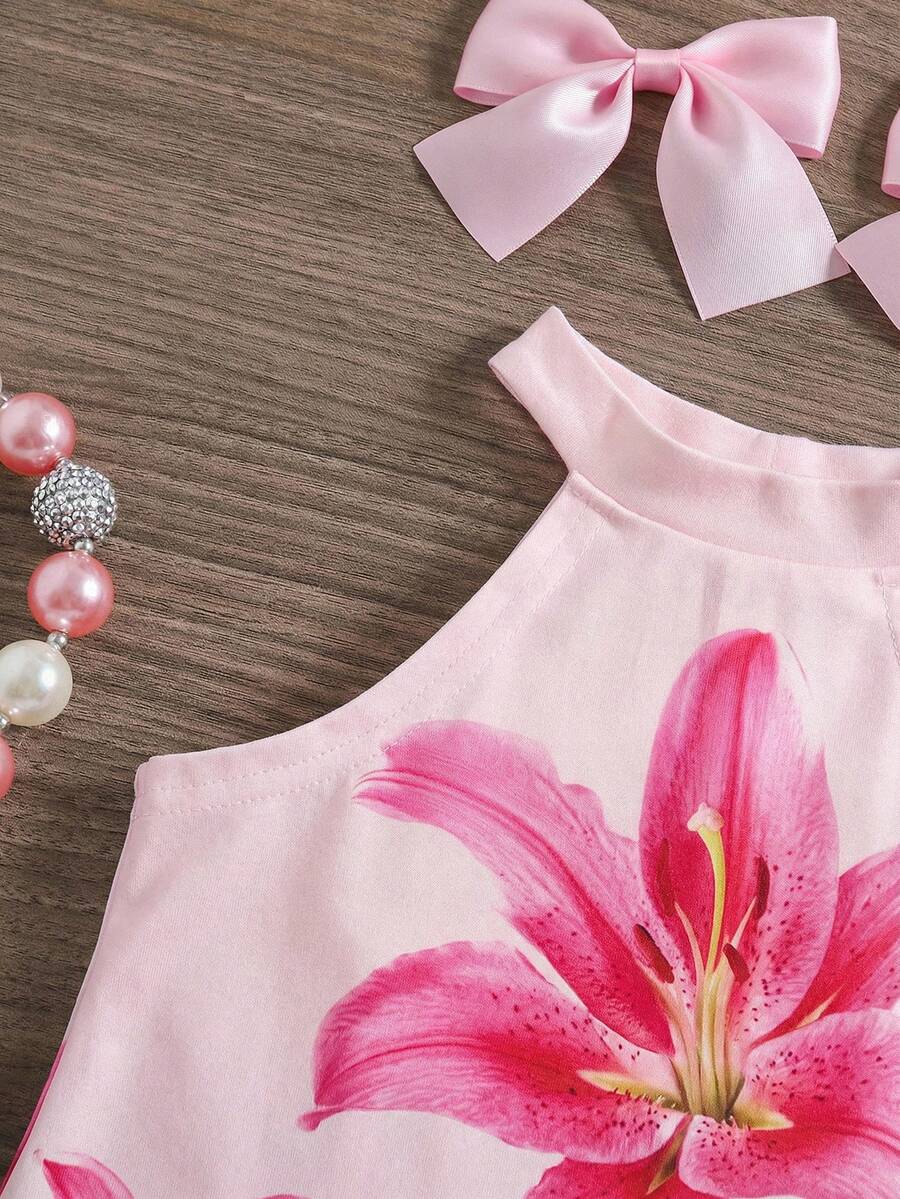 Tropical Vacation Sleeveless Top and Flared Pants 2-Piece Set for Toddler Girls