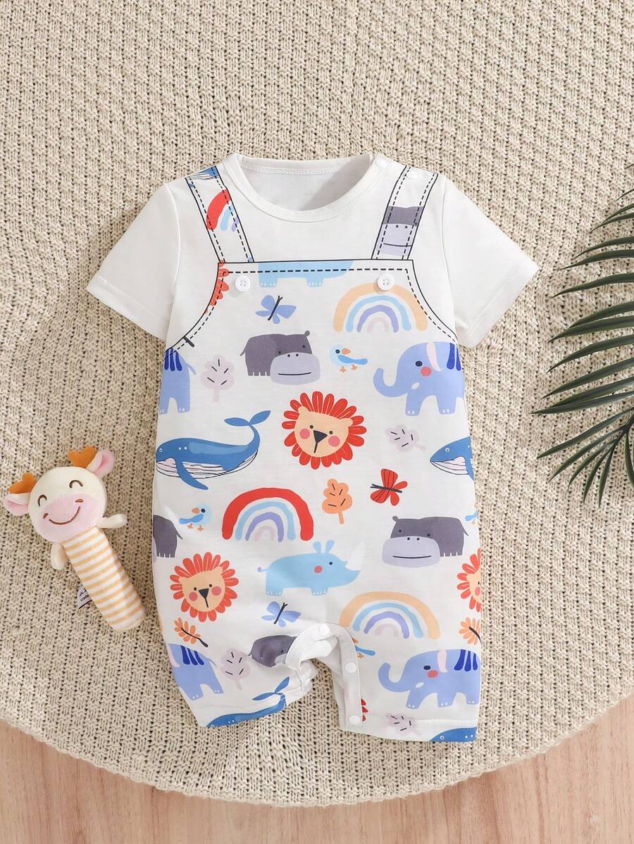 Baby Boy Cute Animal Party Print One Piece Pants Casual Soft Everyday Outfit
