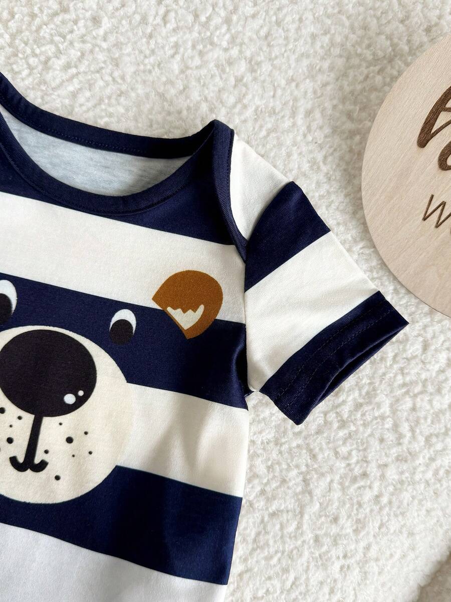 6pcs Baby Romper and Pants Set with Colorblock Stripes and Star Pattern for Spring and Summer