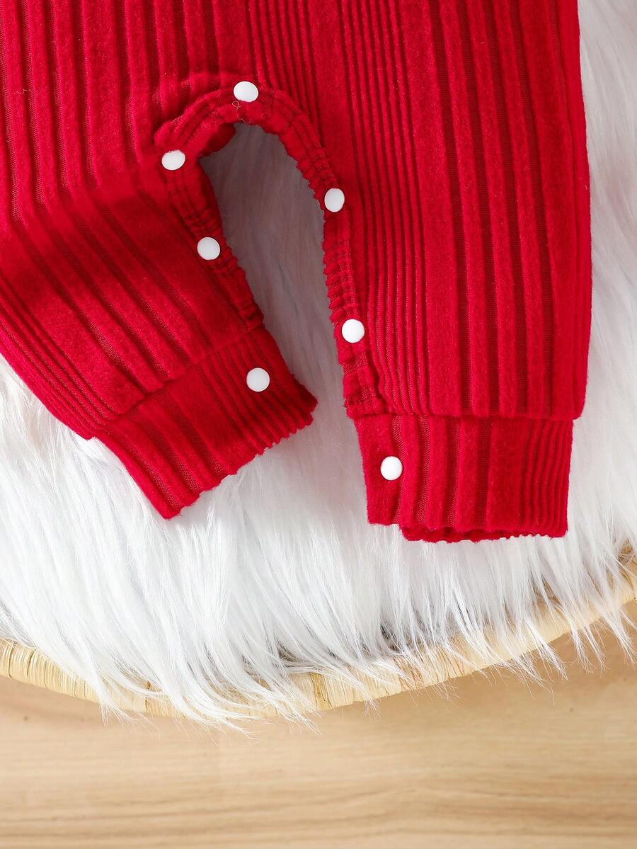Baby Ribbed Knit Long Sleeve Jumpsuit Set with Matching Hat for Daily Wear