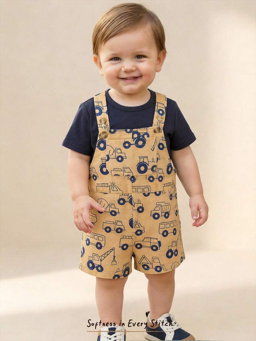 2-Piece Toddler Boy Outfit: Black Graphic T-Shirt and Camo Bib Shorts
