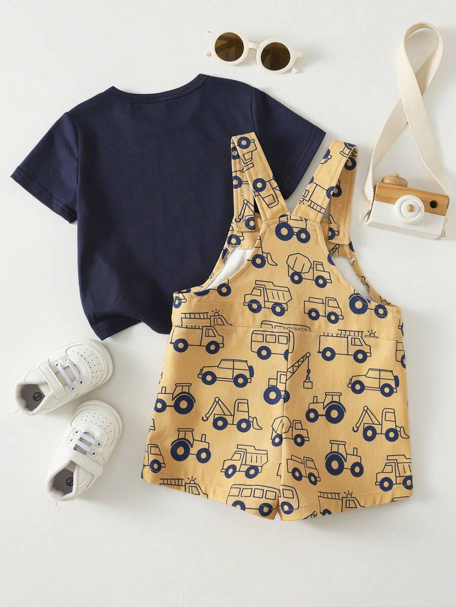 2-Piece Toddler Boy Outfit: Black Graphic T-Shirt and Camo Bib Shorts