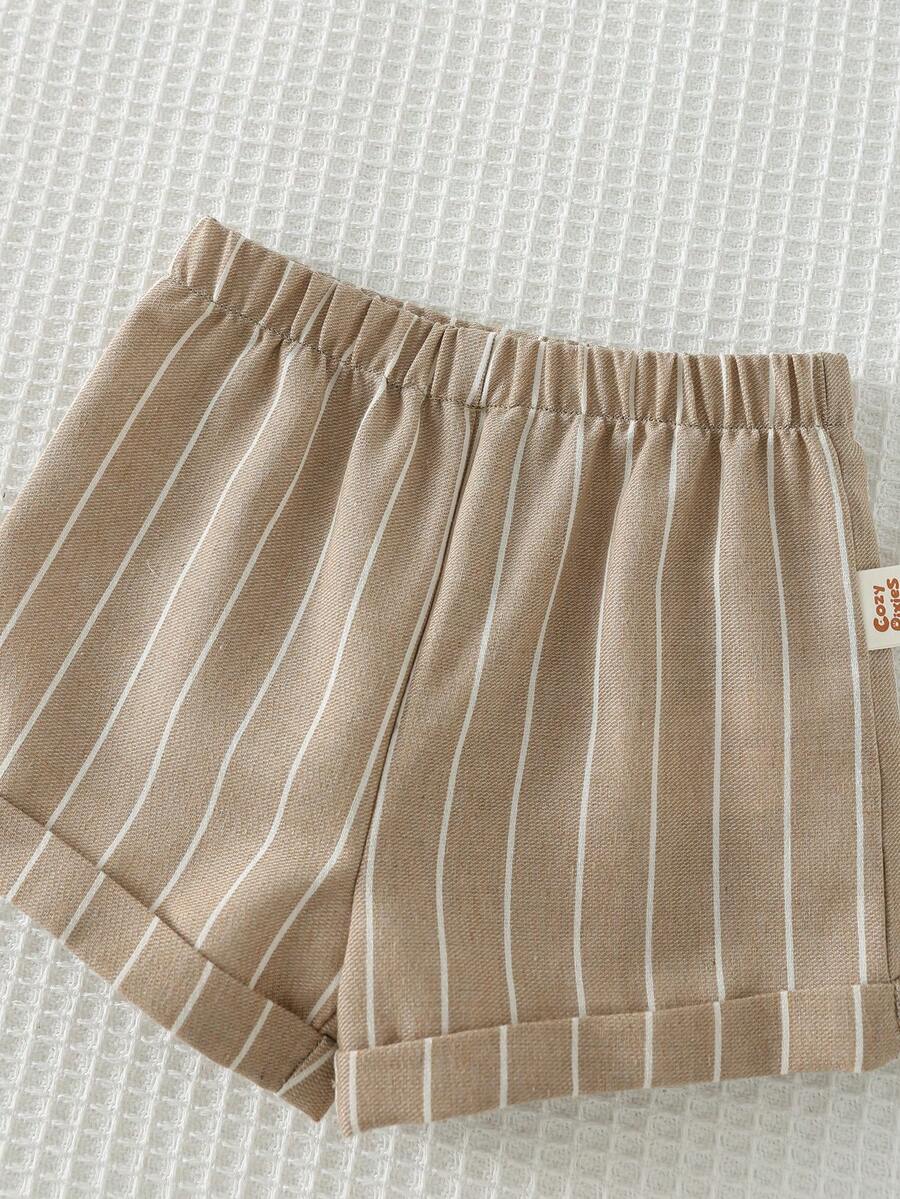 Baby Boy 2pcs Knit Jacquard Summer Set - Short Sleeve Shirt & Elastic Shorts