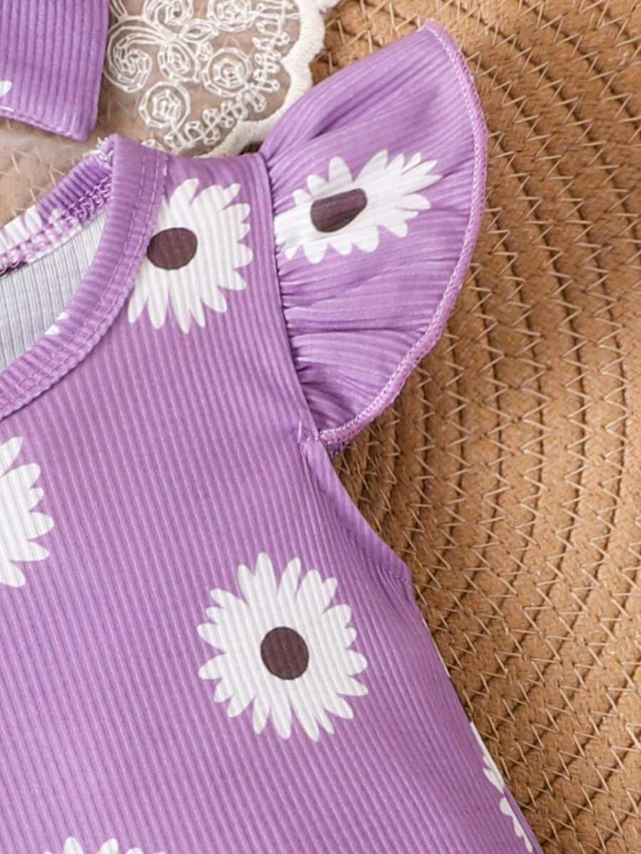 2PCS Baby Girl Cute Print Romper and Shorts Set for Summer Daily Wear