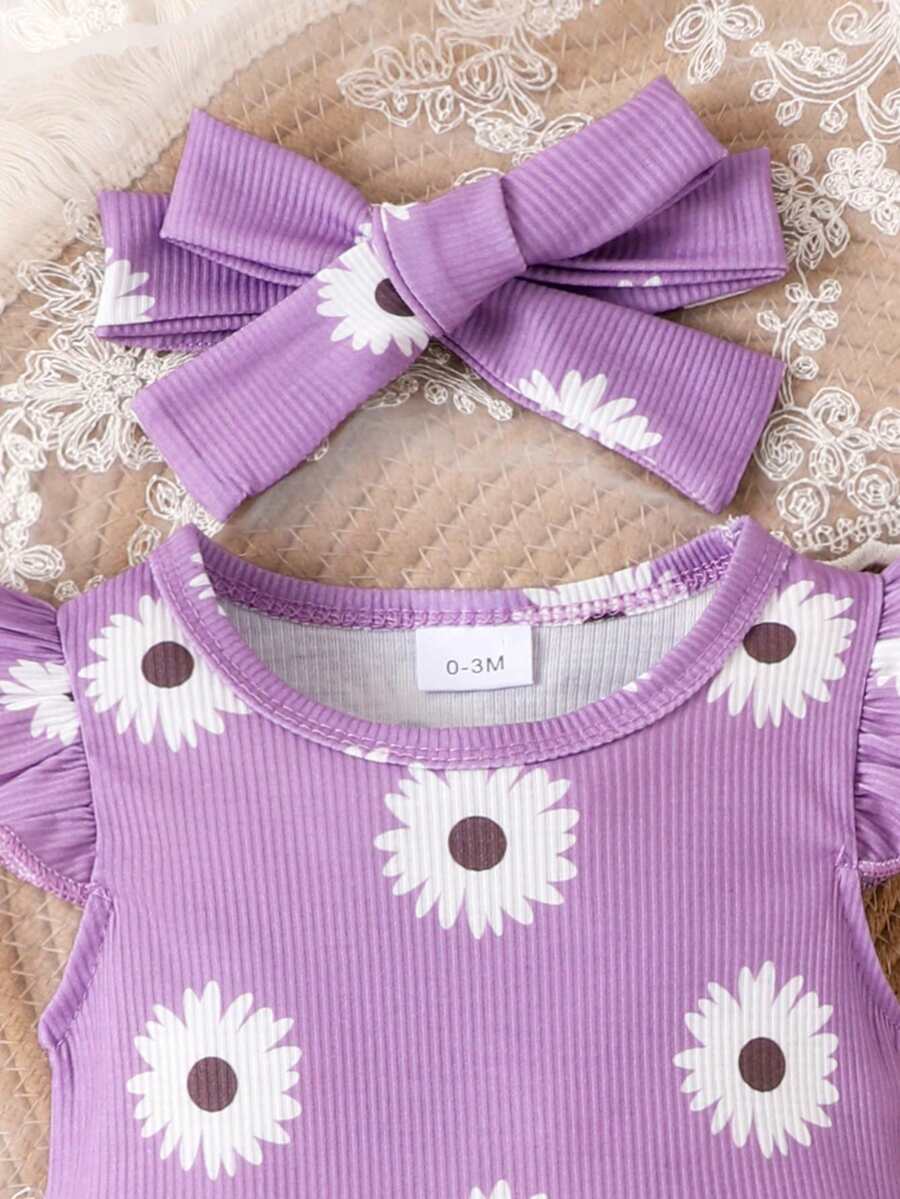 2PCS Baby Girl Cute Print Romper and Shorts Set for Summer Daily Wear