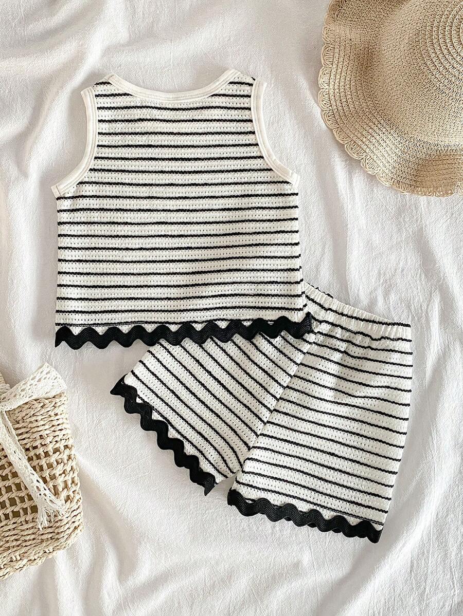 Two Piece Summer Clothing Set For Kids Girls Floral Knit Top And Shorts