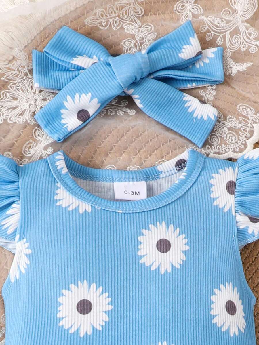 2PCS Baby Girl Cute Print Romper and Shorts Set for Summer Daily Wear
