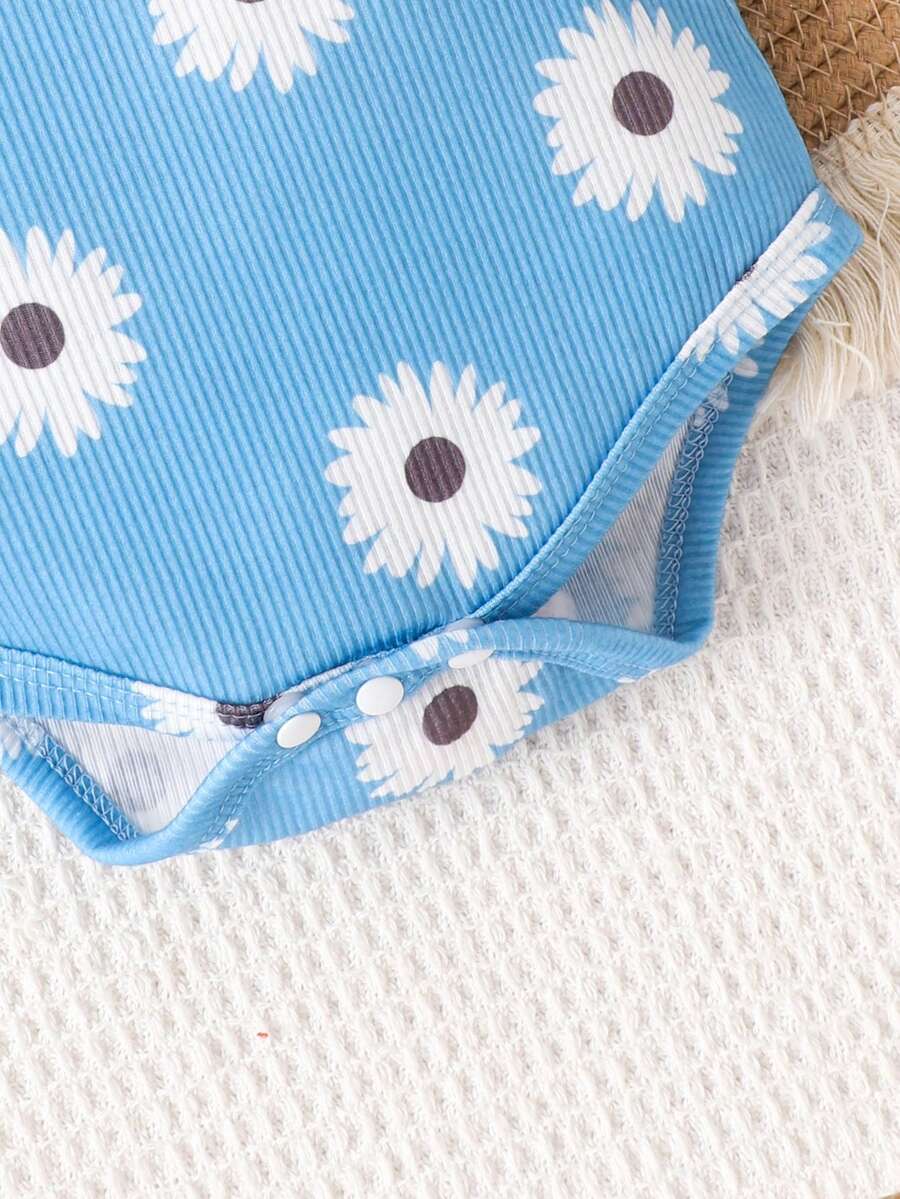 2PCS Baby Girl Cute Print Romper and Shorts Set for Summer Daily Wear