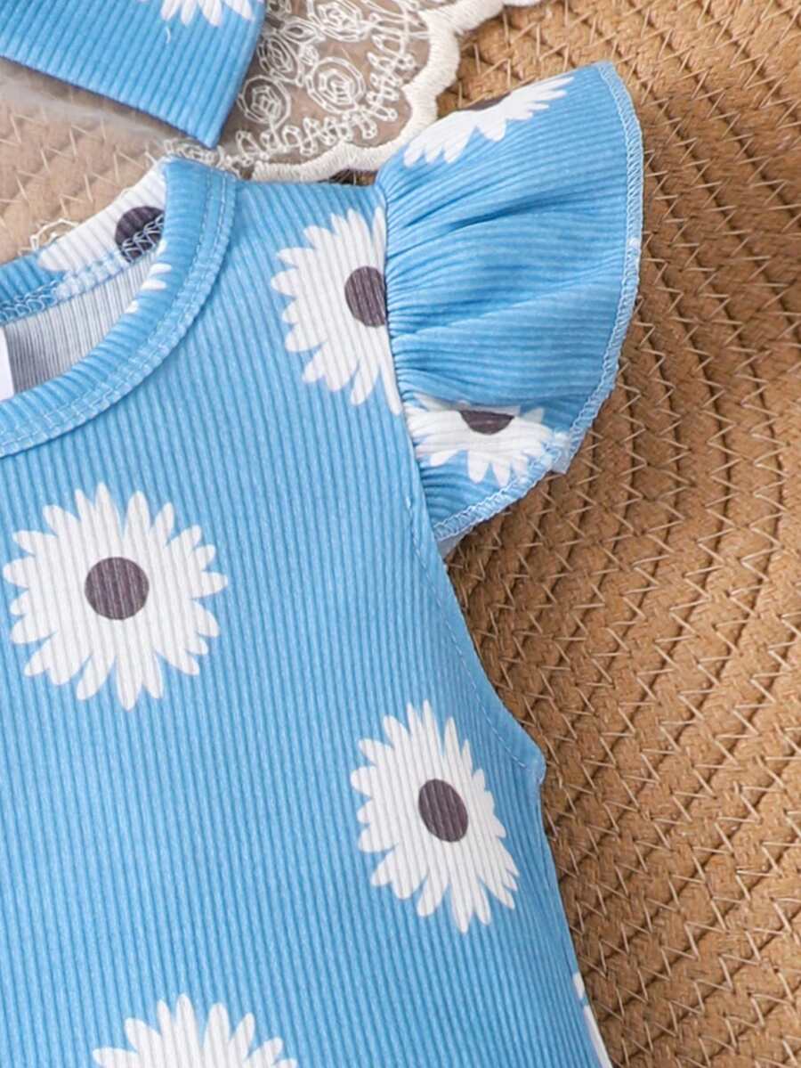 2PCS Baby Girl Cute Print Romper and Shorts Set for Summer Daily Wear