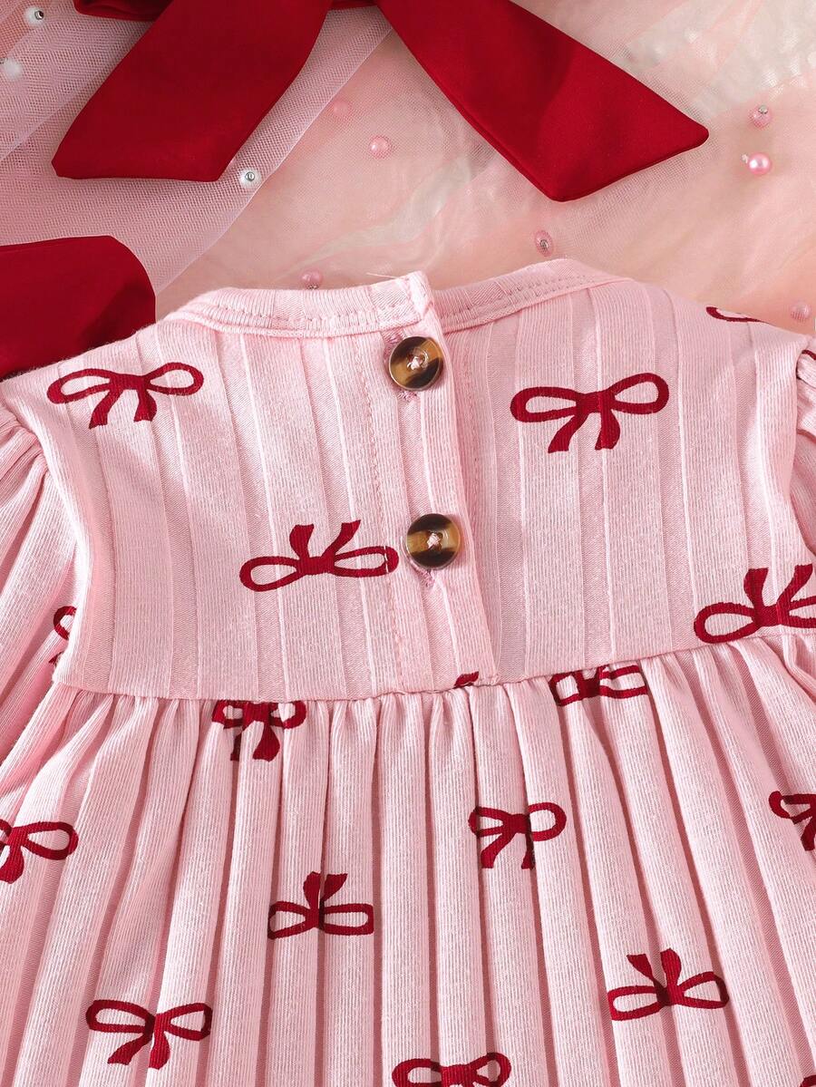 3PCS Baby Dress Gift Set with Bow Headband and Socks for Cute Daily Wear