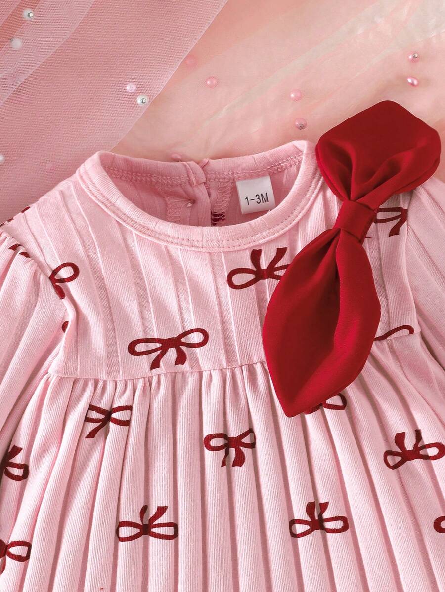 3PCS Baby Dress Gift Set with Bow Headband and Socks for Cute Daily Wear