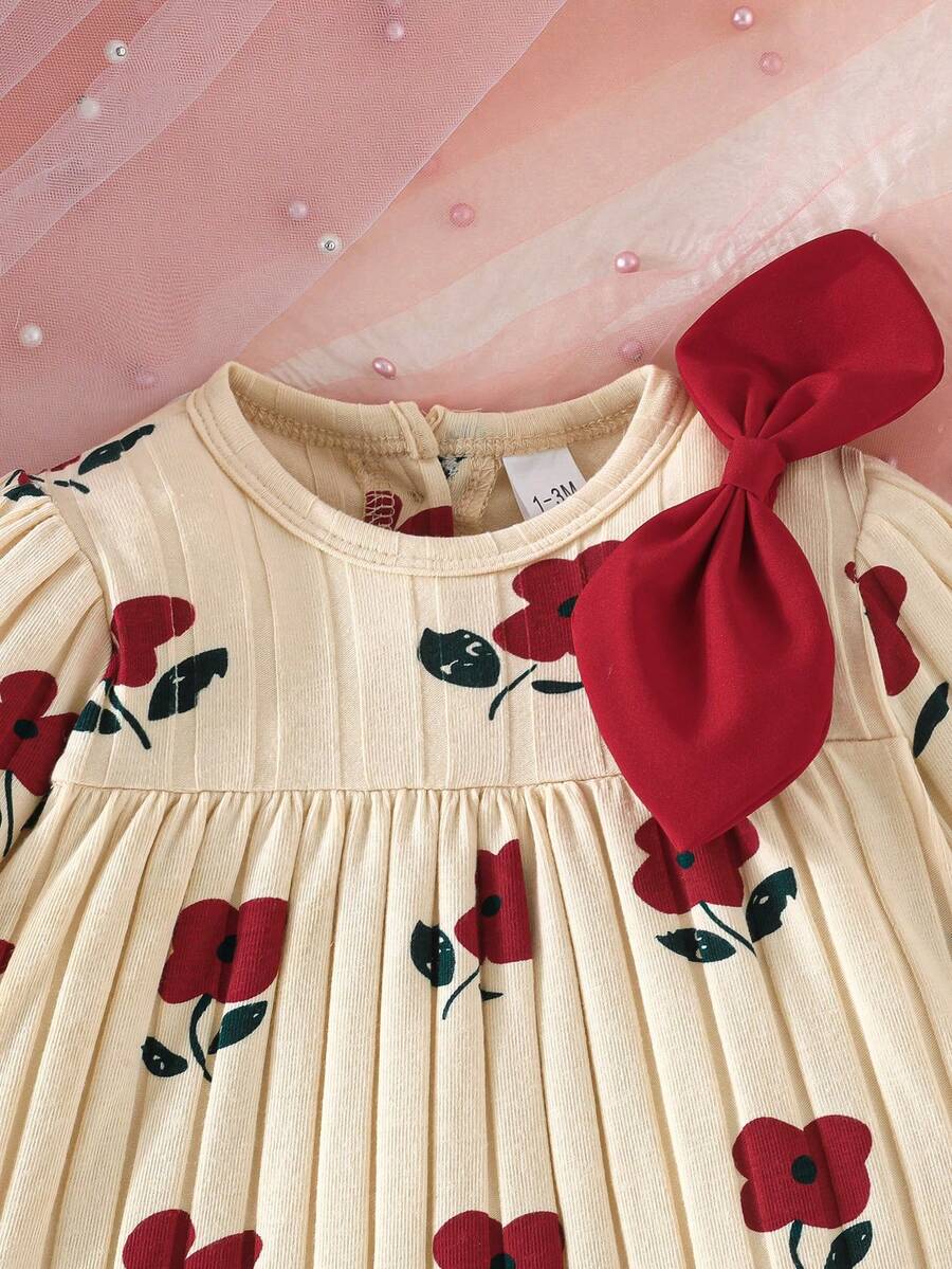 3PCS Baby Dress Gift Set with Bow Headband and Socks for Cute Daily Wear