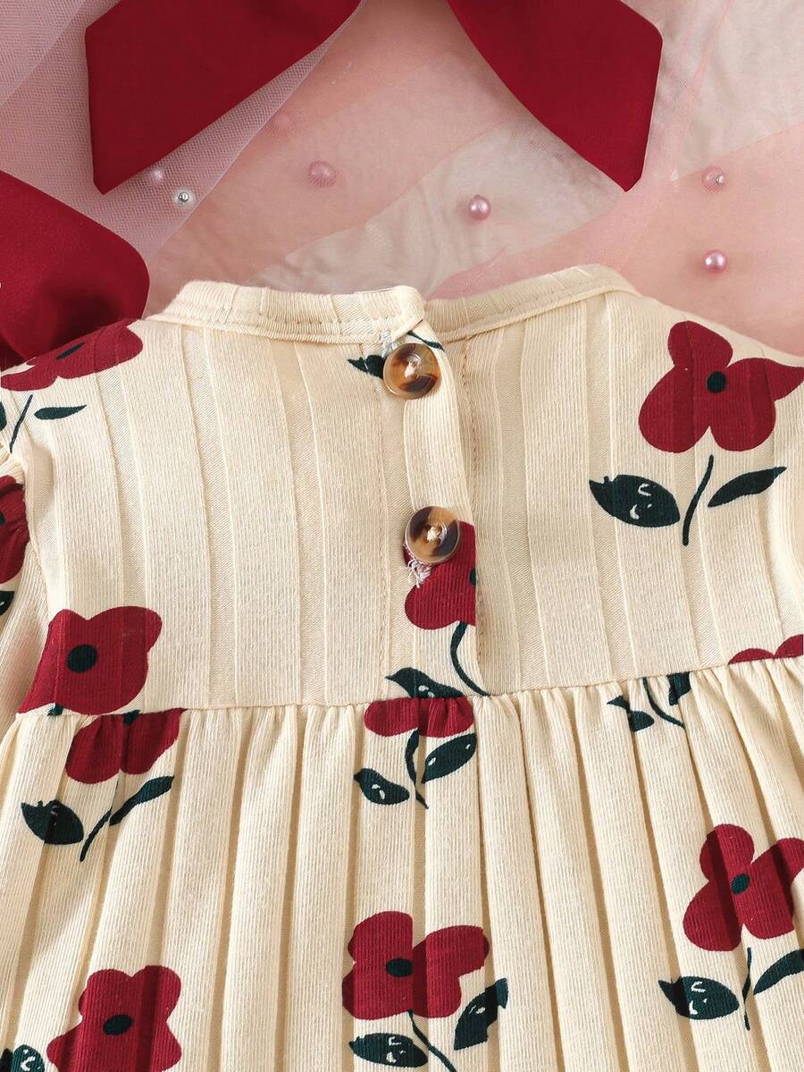 3PCS Baby Dress Gift Set with Bow Headband and Socks for Cute Daily Wear