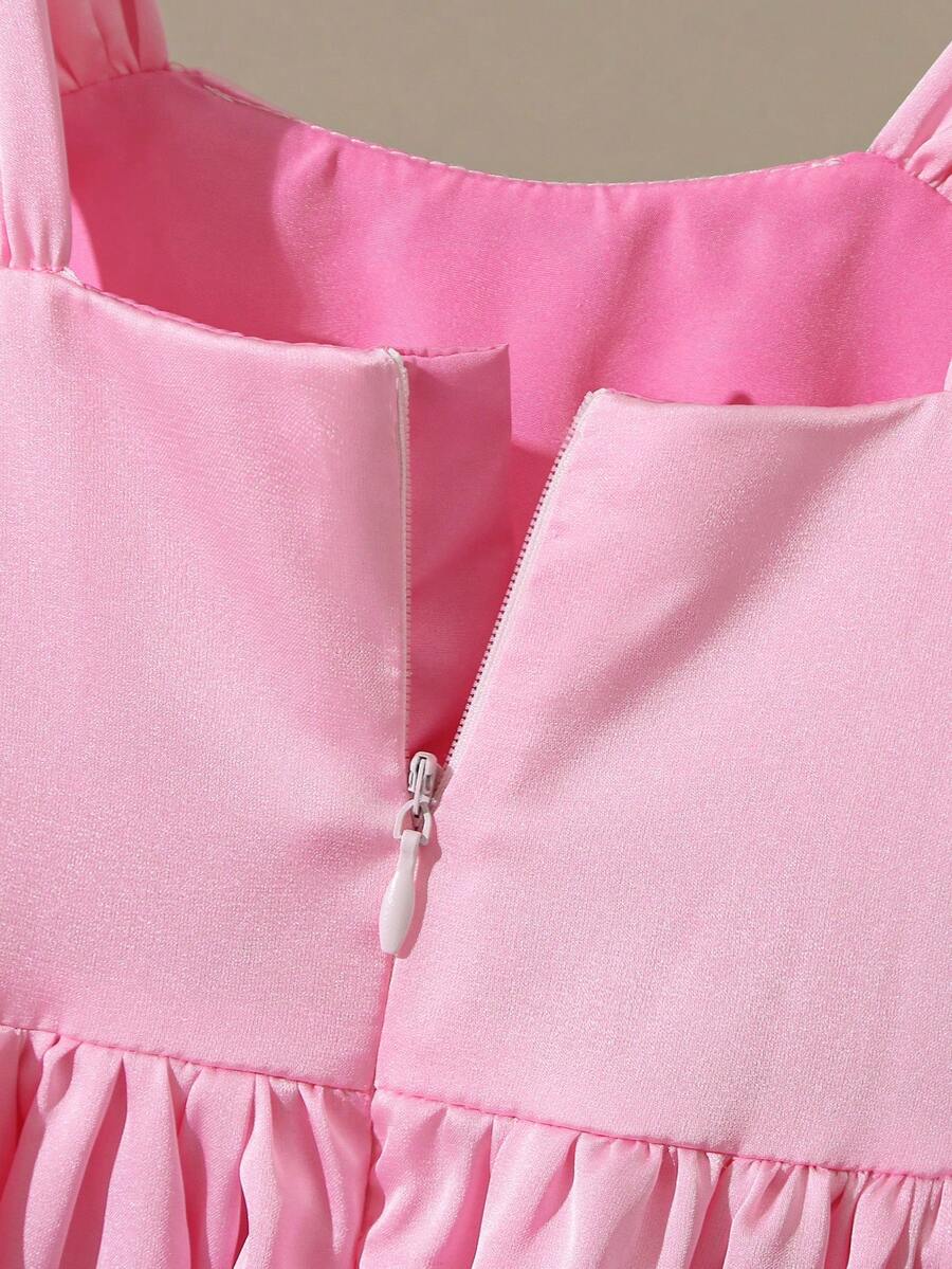 Baby Girl Pink Satin Bow Party Dress - Princess Elegant Style with Headband