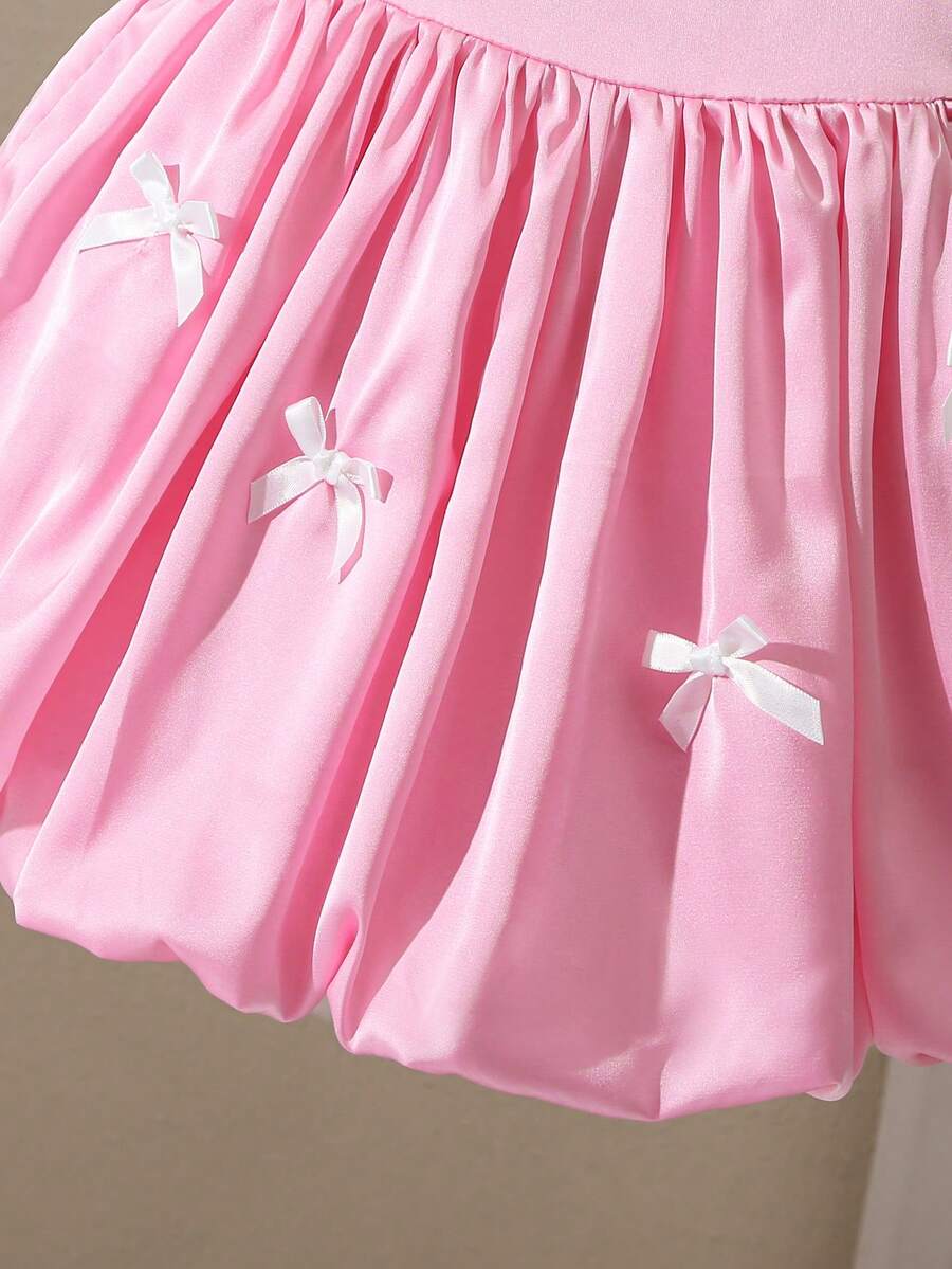 Baby Girl Pink Satin Bow Party Dress - Princess Elegant Style with Headband