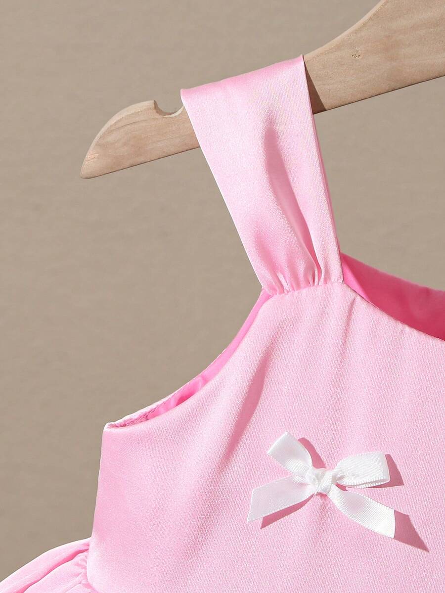 Baby Girl Pink Satin Bow Party Dress - Princess Elegant Style with Headband