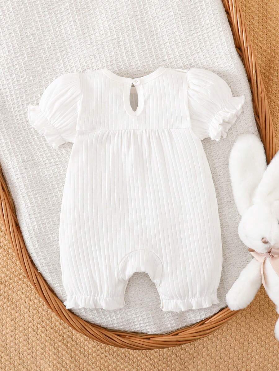 Baby Embroidered Bubble Sleeve Jumpsuit Shorts for Cute Summer Daily Wear