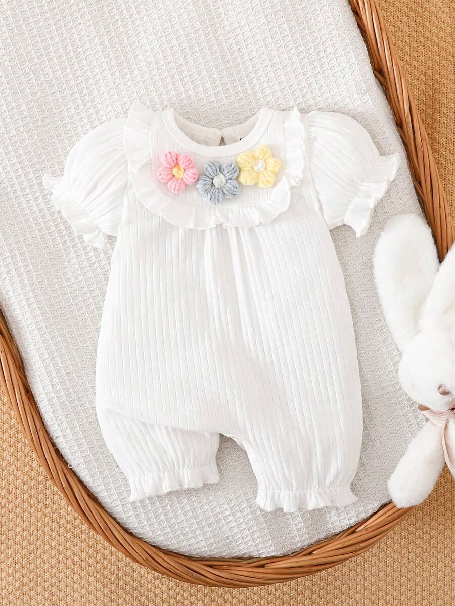 Baby Embroidered Bubble Sleeve Jumpsuit Shorts for Cute Summer Daily Wear