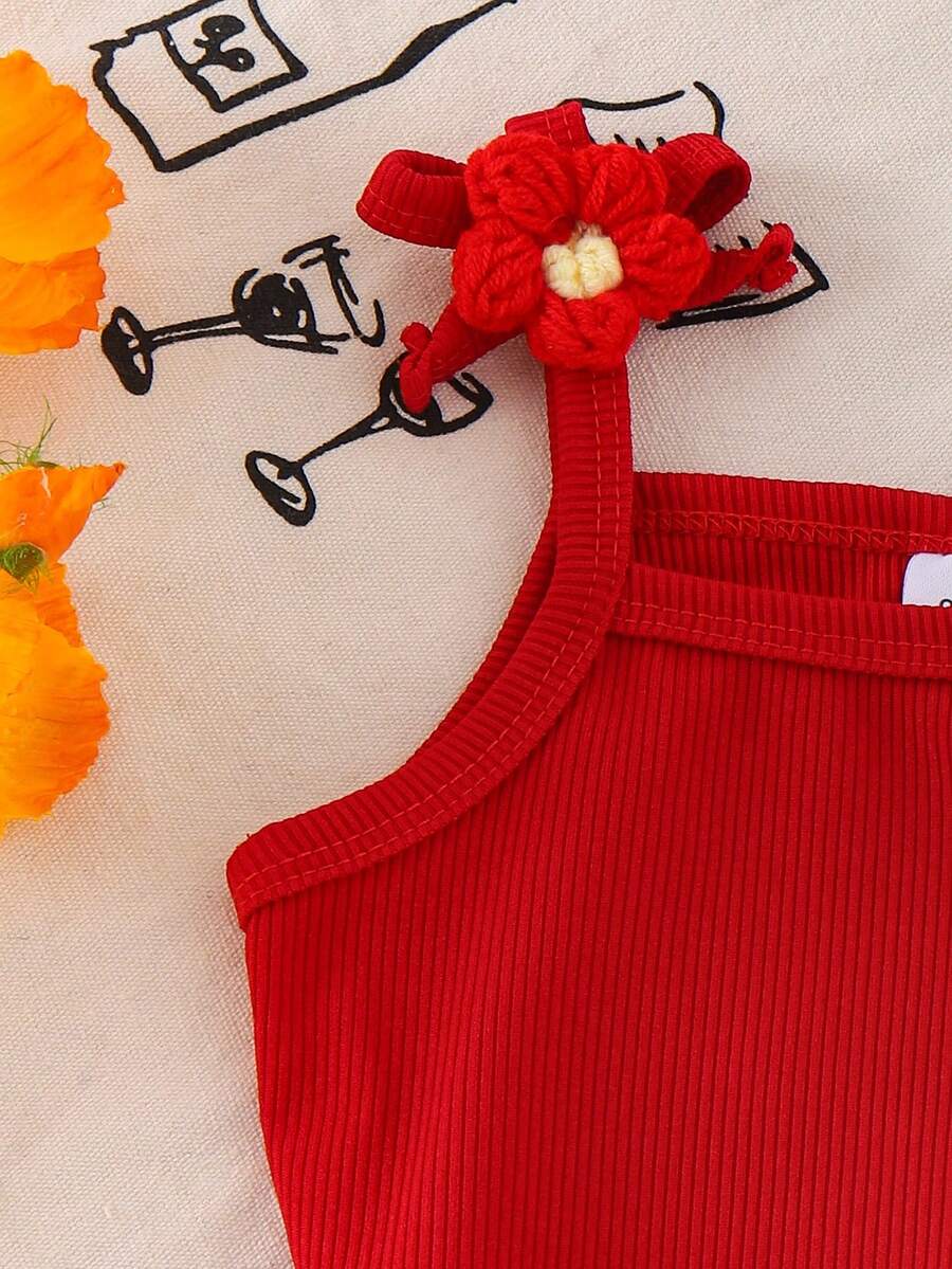 Sweet Floral Print Camisole and Layered Ruffle Pants Set for Toddler Girls