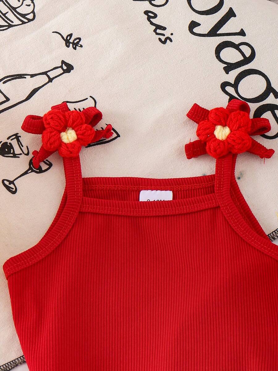 Sweet Floral Print Camisole and Layered Ruffle Pants Set for Toddler Girls