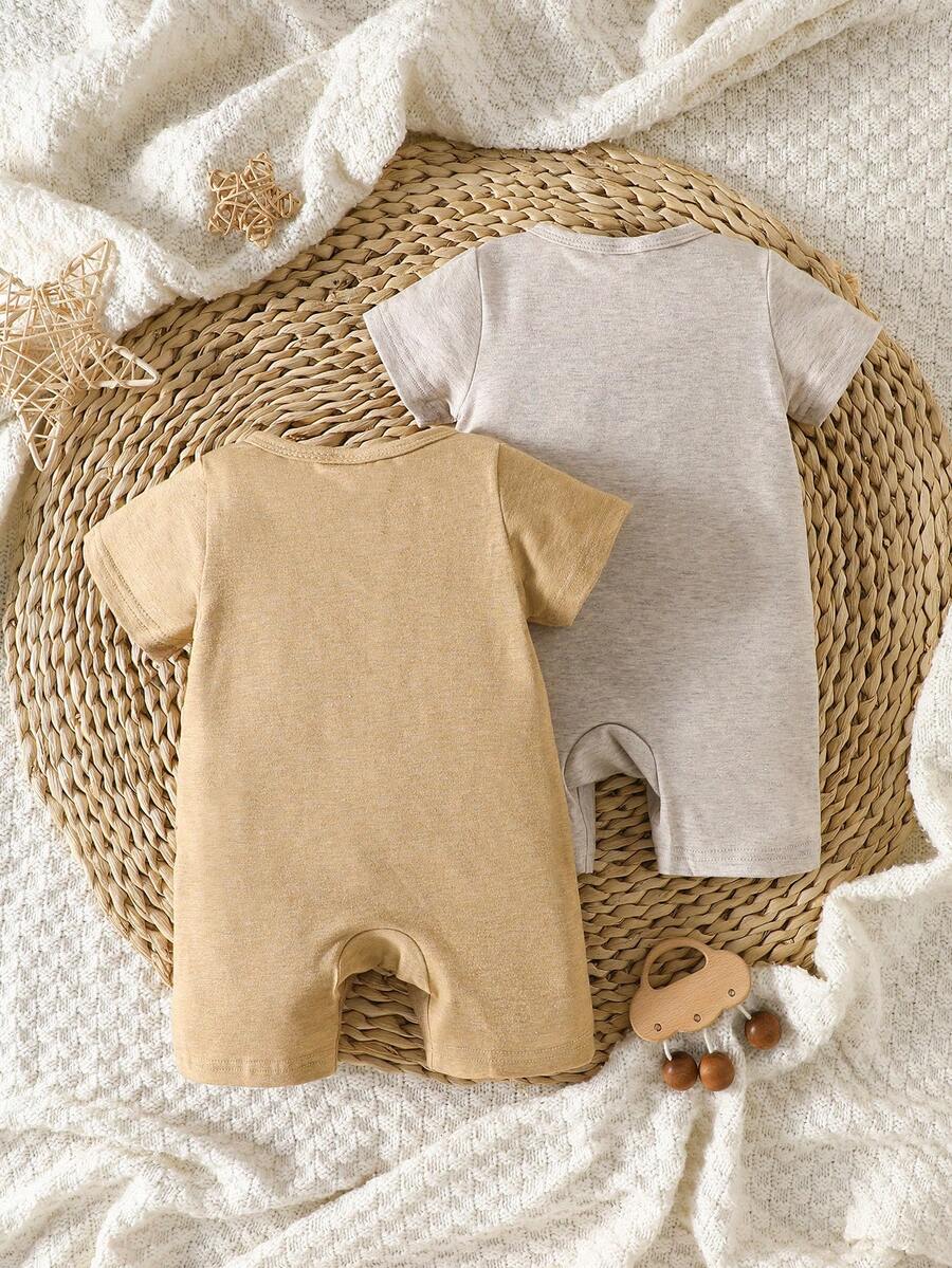 Unisex Baby 2pcs Solid Color Romper Set - Neutral Shortall for Boys and Girls
