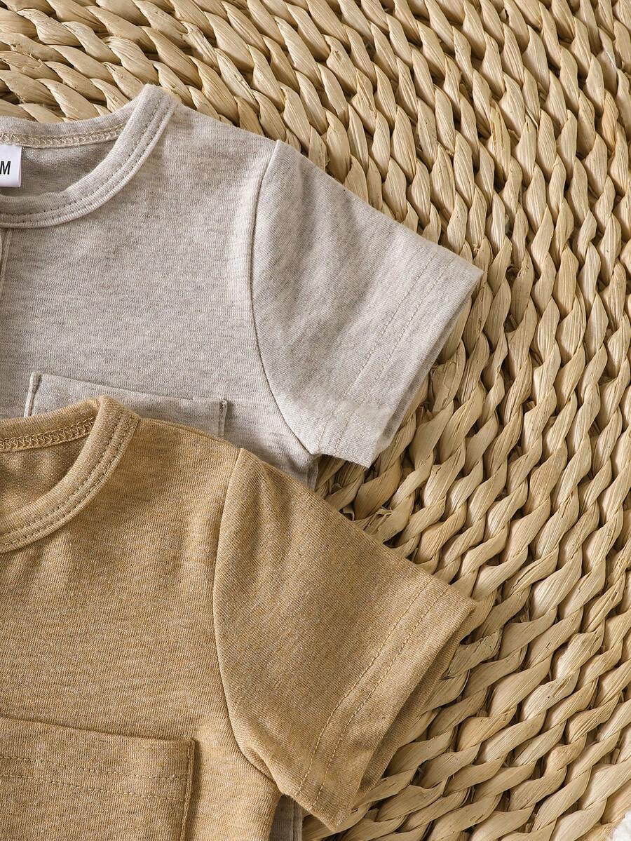 Unisex Baby 2pcs Solid Color Romper Set - Neutral Shortall for Boys and Girls