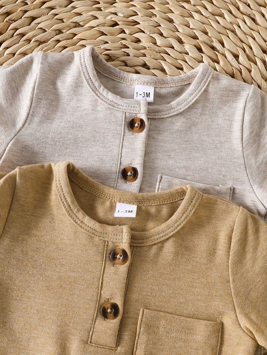 Unisex Baby 2pcs Solid Color Romper Set - Neutral Shortall for Boys and Girls