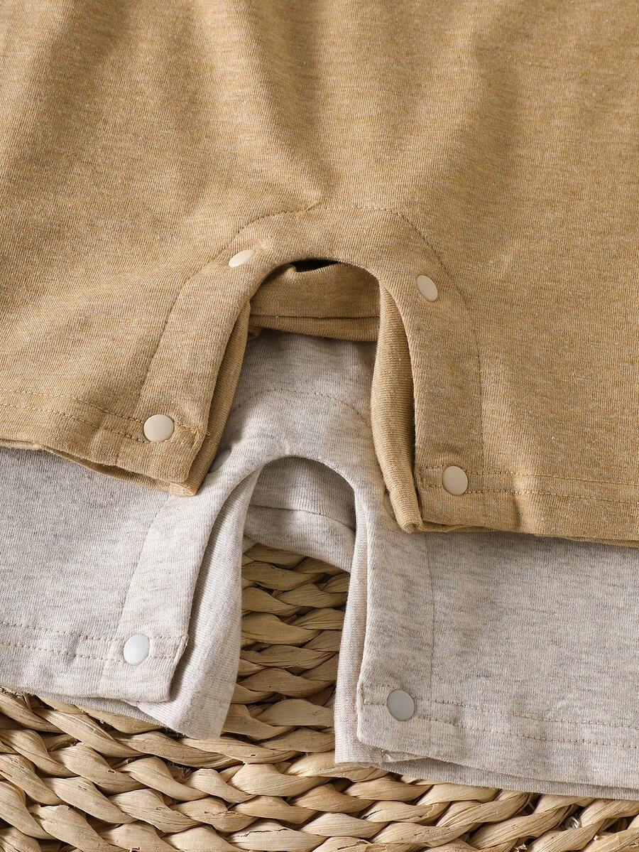 Unisex Baby 2pcs Solid Color Romper Set - Neutral Shortall for Boys and Girls