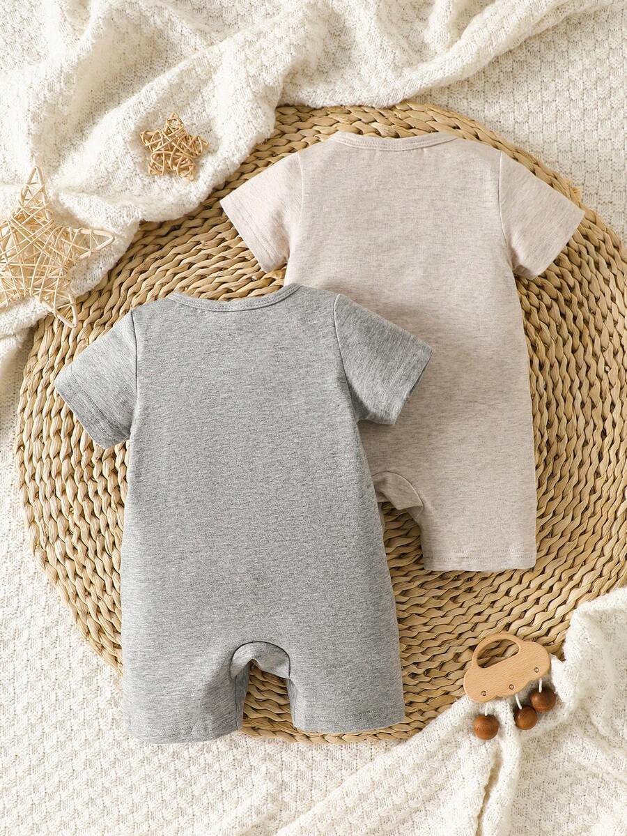 Unisex Baby 2pcs Solid Color Romper Set - Neutral Shortall for Boys and Girls