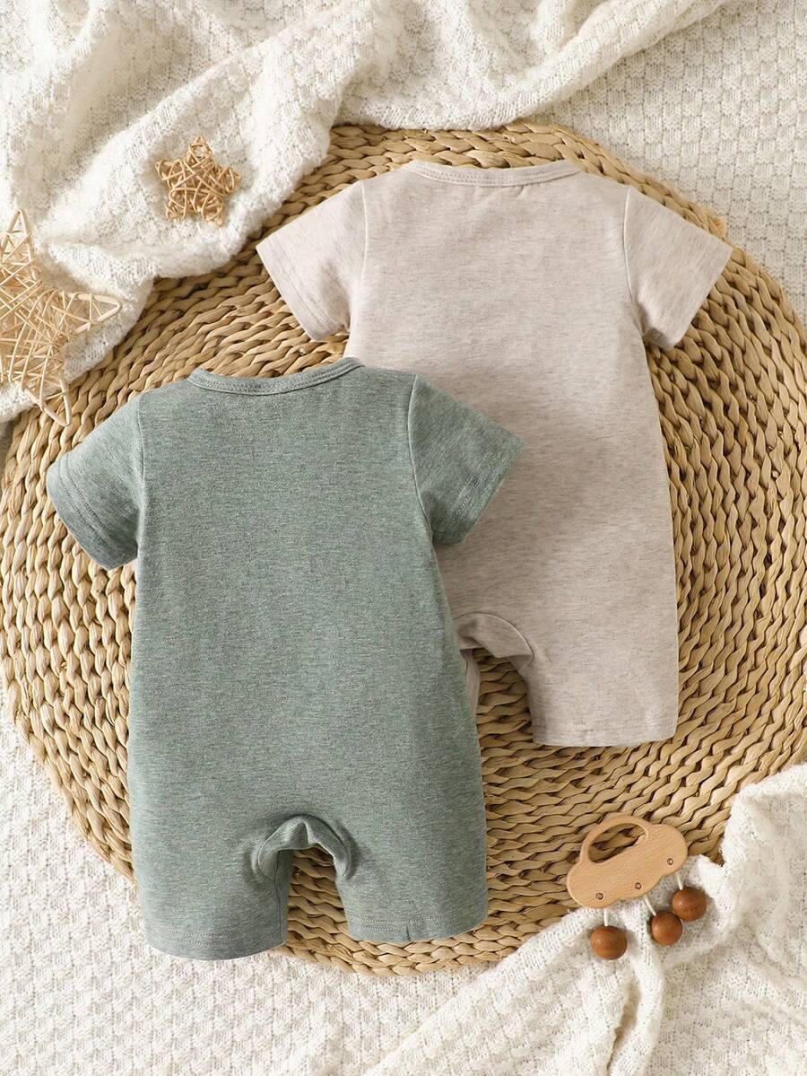 Unisex Baby 2pcs Solid Color Romper Set - Neutral Shortall for Boys and Girls