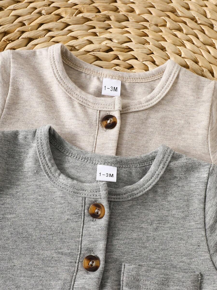 Unisex Baby 2pcs Solid Color Romper Set - Neutral Shortall for Boys and Girls