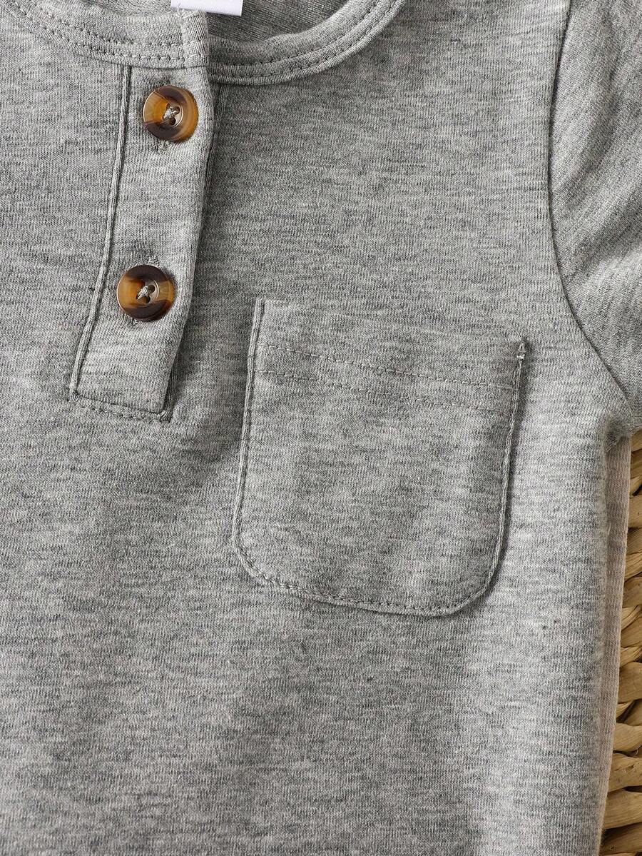 Unisex Baby 2pcs Solid Color Romper Set - Neutral Shortall for Boys and Girls
