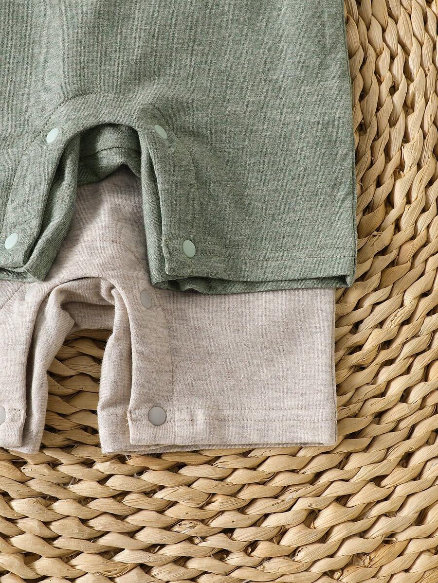 Unisex Baby 2pcs Solid Color Romper Set - Neutral Shortall for Boys and Girls