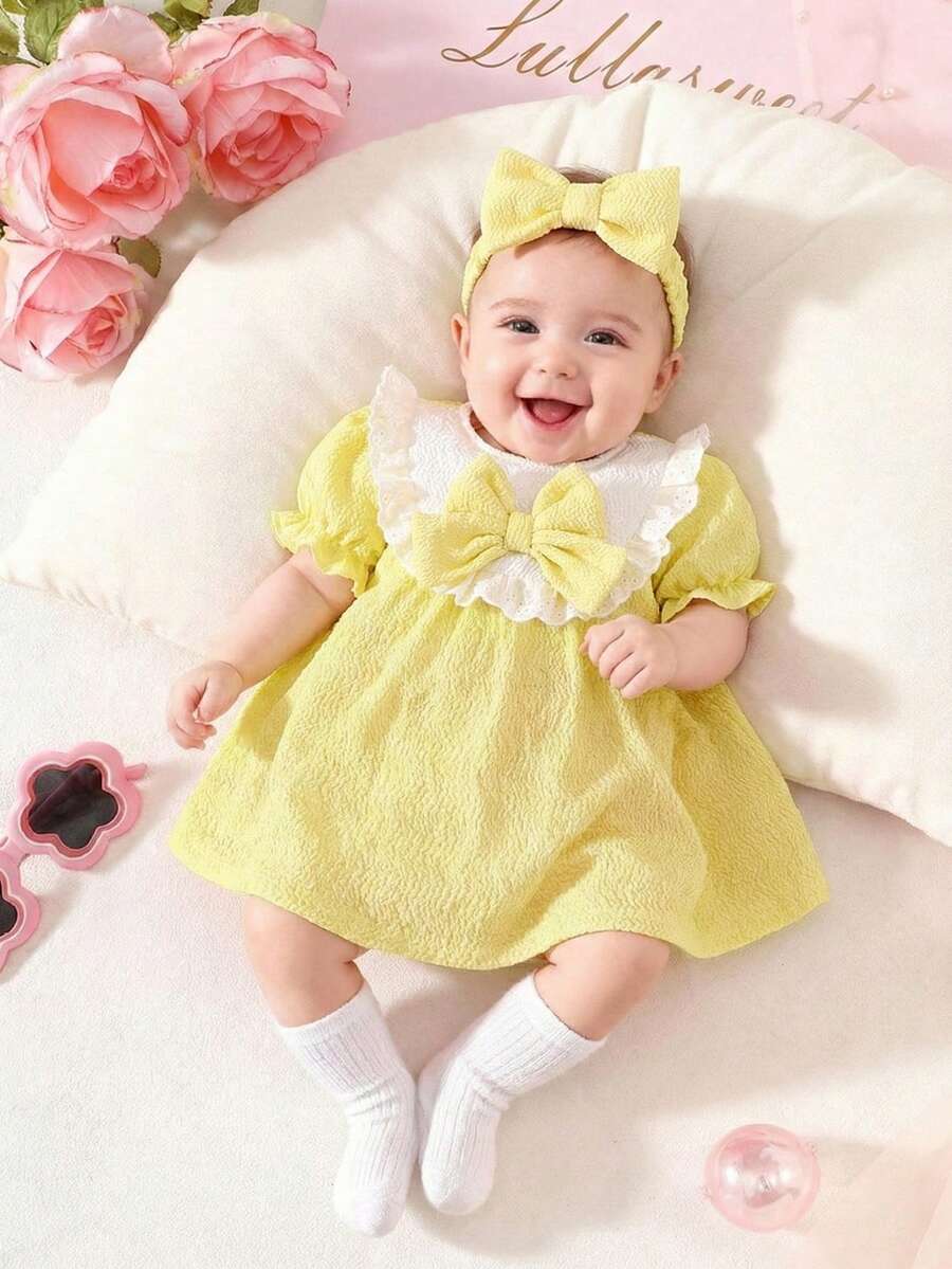Newborn Pink Bow Dress & Headband Set - Sweet Princess Style Outfit