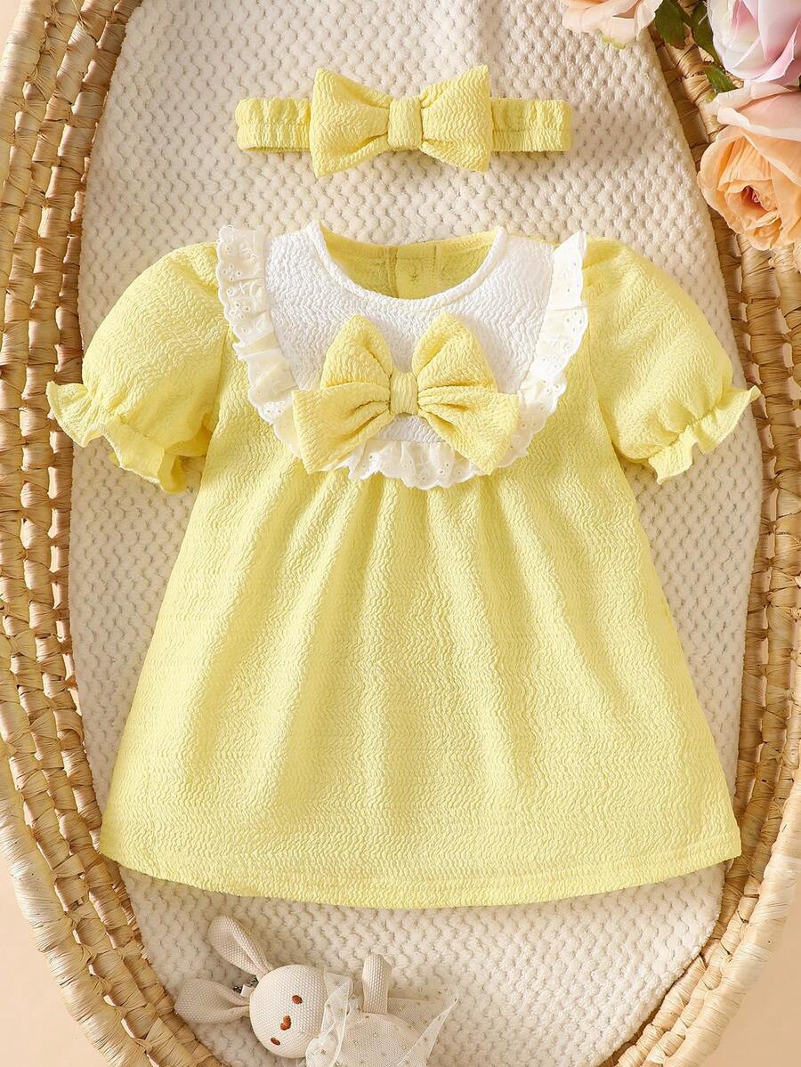 Newborn Pink Bow Dress & Headband Set - Sweet Princess Style Outfit