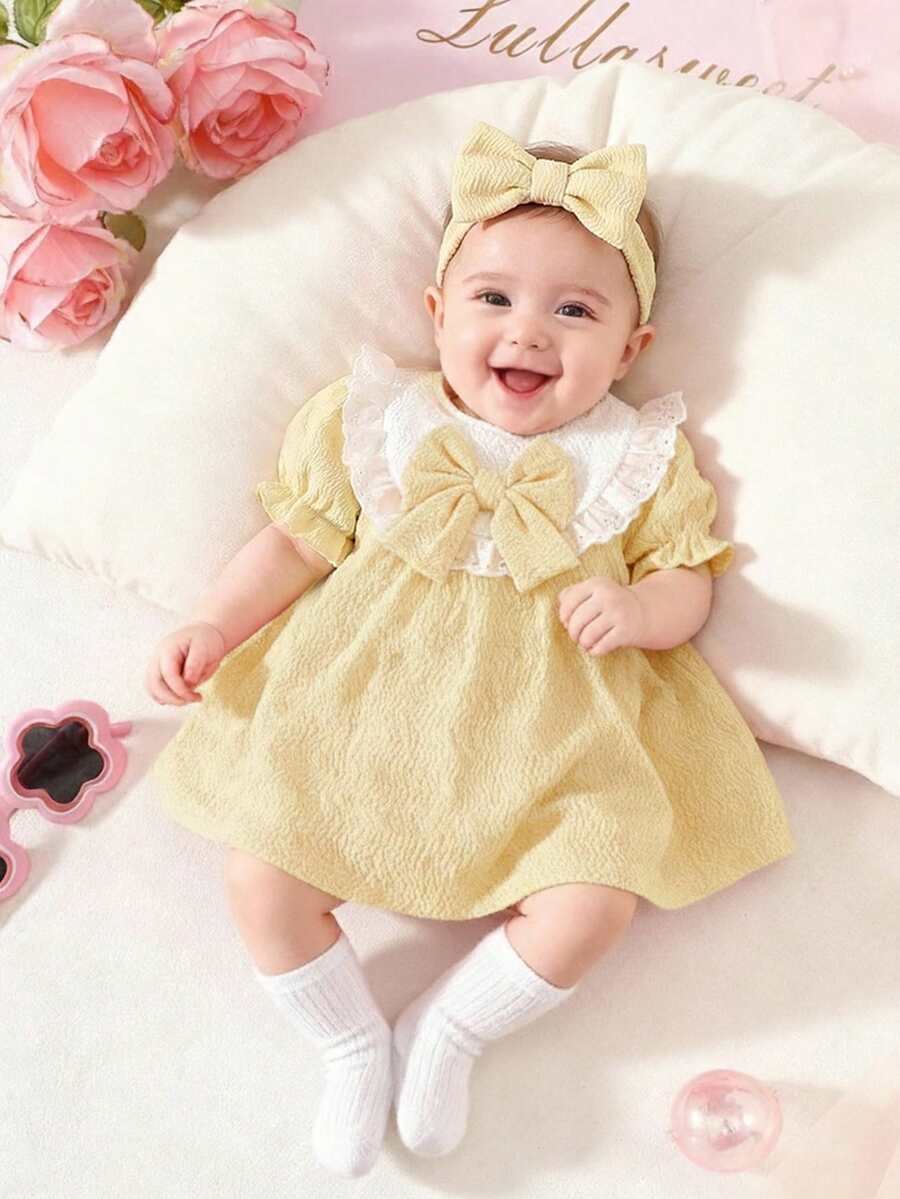 Newborn Pink Bow Dress & Headband Set - Sweet Princess Style Outfit