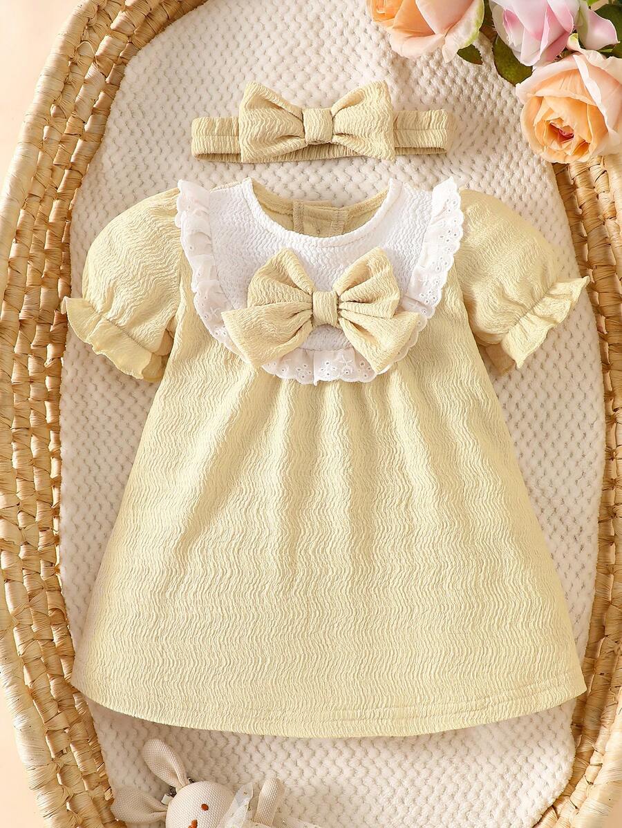 Newborn Pink Bow Dress & Headband Set - Sweet Princess Style Outfit