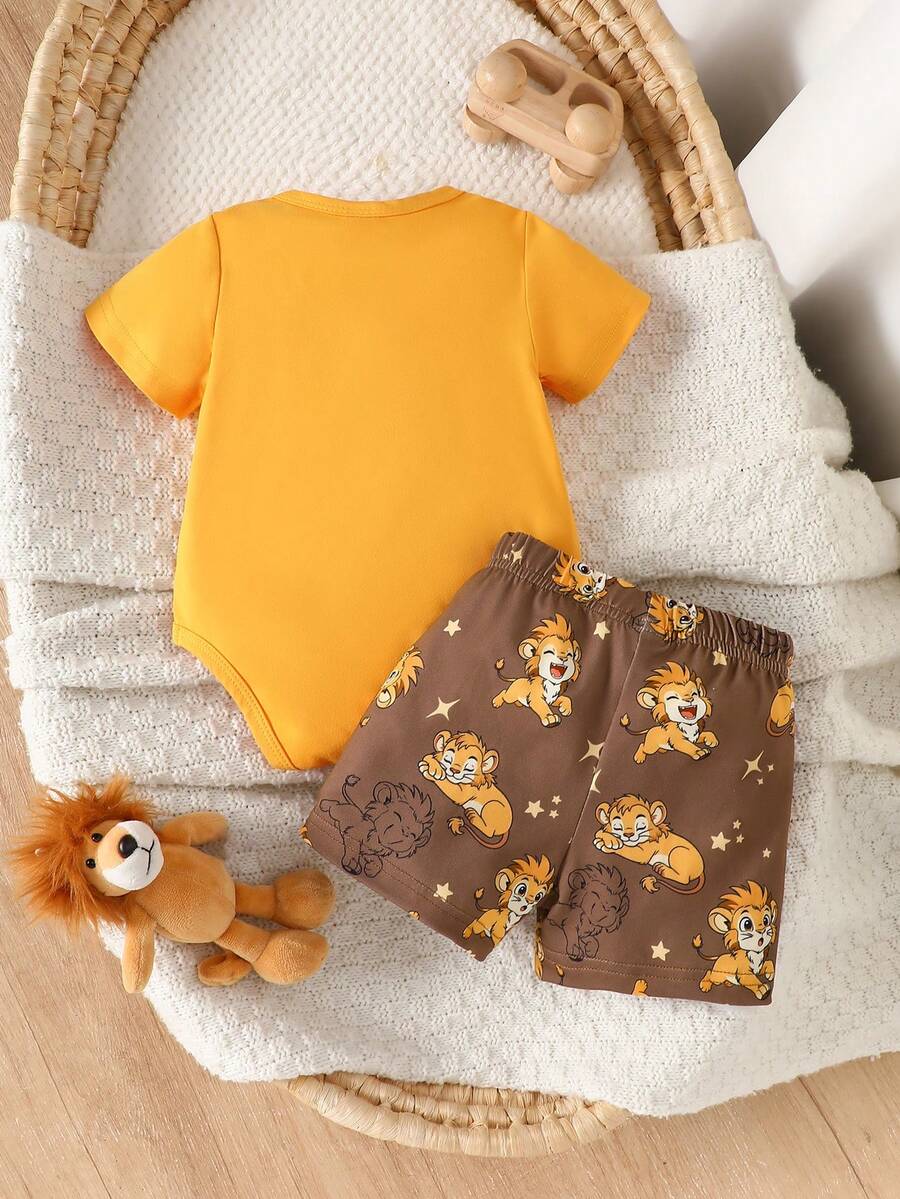 Baby Lion Print Romper and Shorts Set for Daily Wear and Photoshoots