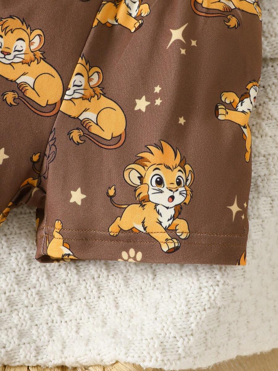 Baby Lion Print Romper and Shorts Set for Daily Wear and Photoshoots