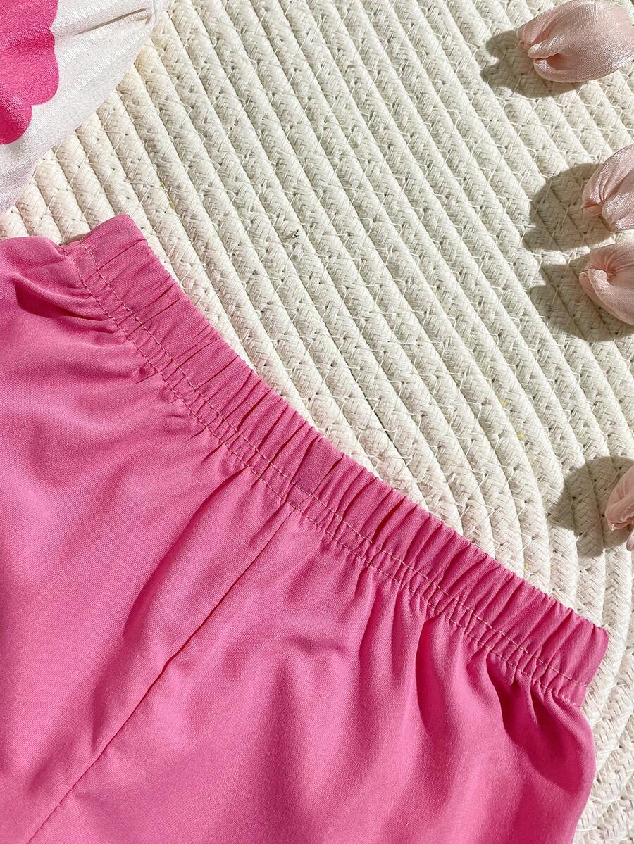 Cherry Print Sleeveless Top and Red Shorts Set for Baby Girls