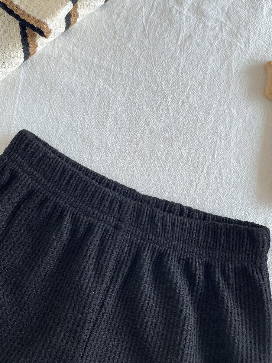 Infant Toddler Boys' Summer Outfit: Striped Waffle Tee and Letter Patch Shorts