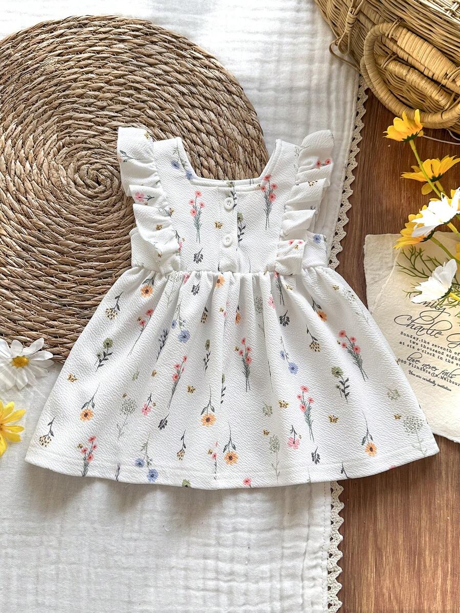 Baby Daisy Print Ruffled Hem Dress for Cute Summer Daily Wear