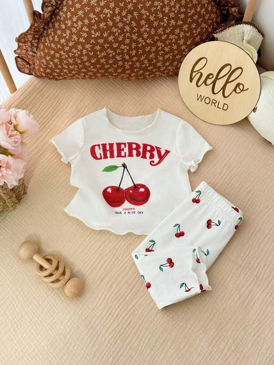 2PCS Baby Daisy Print T-Shirt and Shorts Set for Summer Daily Wear
